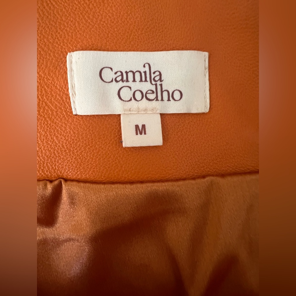 Camila Coelho Clementine Leather Skirt in Orange, Size Medium - Picture 9 of 10
